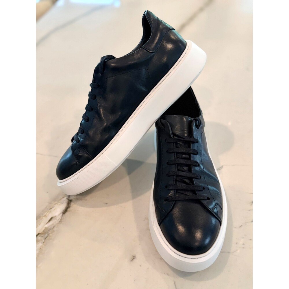 JONES THE BOOTMAKER MEN BLACK LEATHER LACE UP TRAINERS SIZE EU 44 US 10.5 - Picture 3 of 10